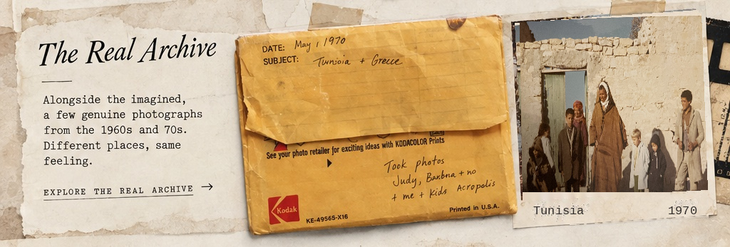 The Real Archive with a Kodak processing envelope and original Tunisia photograph.